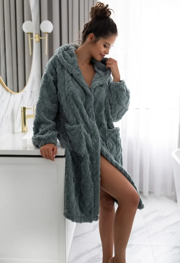 Šiltas moteriškas chalatas su kapišonu "grethen"