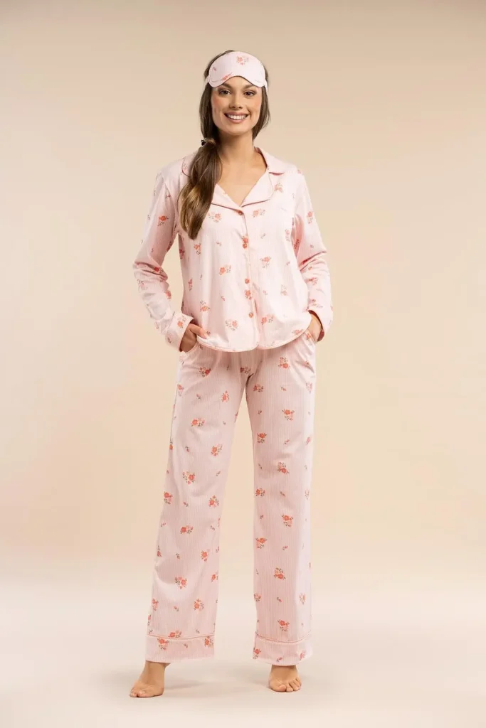 elegantiška moteriška pižama iš medvilnės „rose“