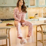 elegantiška moteriška pižama iš medvilnės „rose“