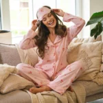 elegantiška moteriška pižama iš medvilnės „rose“