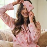 elegantiška moteriška pižama iš medvilnės „rose“