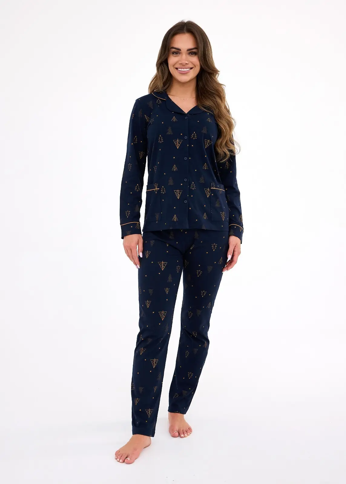 moteriška kalėdinė medvilninė pižama „gold“