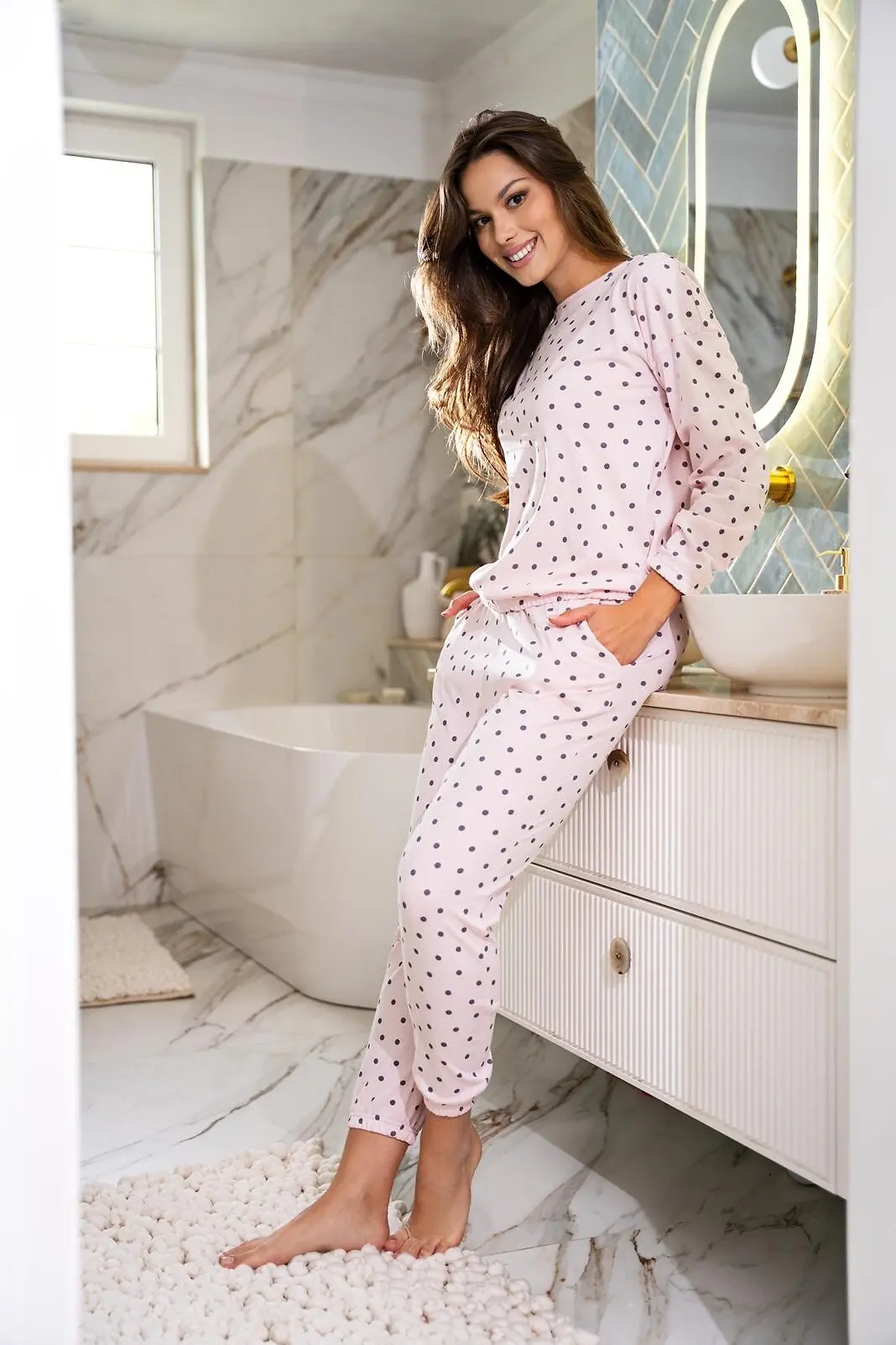 moteriška medvilninė pižama ilgomis rankovėmis „morning whisper“