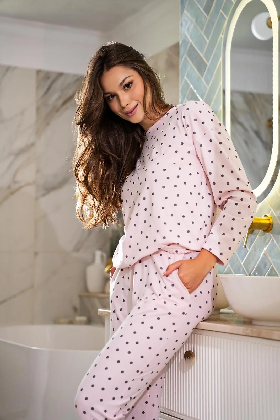 moteriška medvilninė pižama ilgomis rankovėmis „morning whisper“