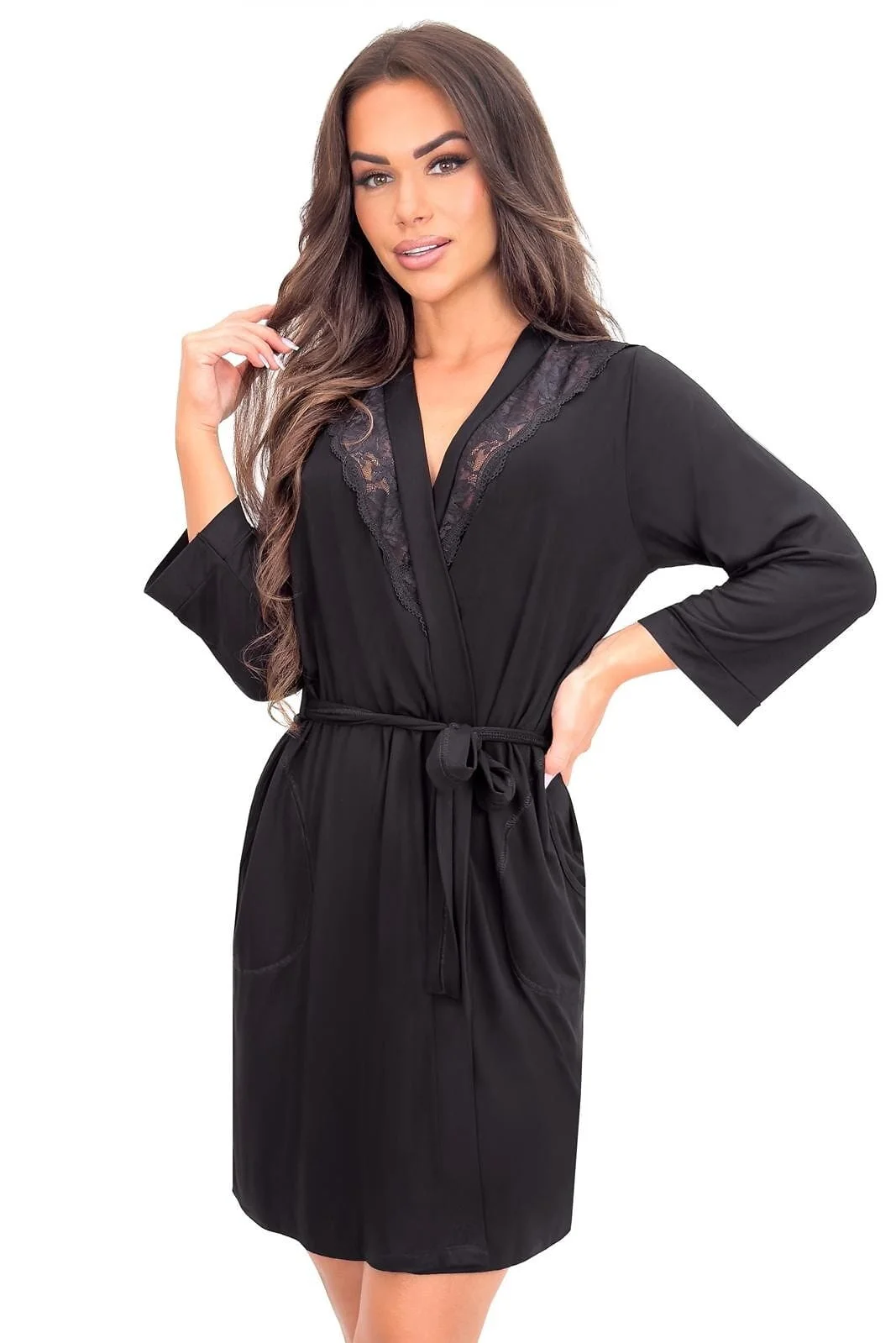 viskozės chalatas sonia su gėlių nėriniais