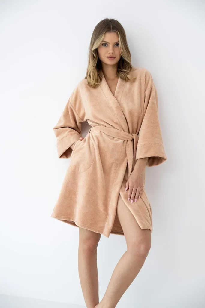 trumpas chalatas goldie iš medvilnės ir bambuko